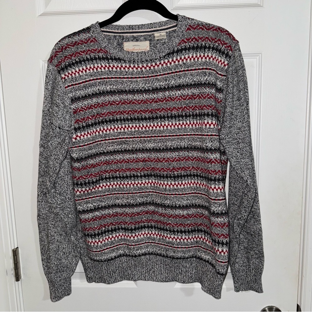 Weatherproof‎ Vintage Womens Grey Red Striped Cotton Crewneck Sweater Size M